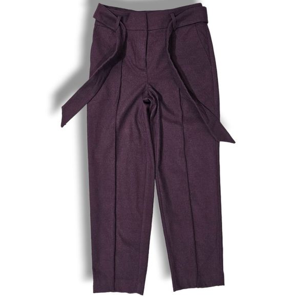 NWT LOFT BURGUNDY RED STRAIGHT LEG TIE BELT PANTS 00 PETITE XXS PETITE - Picture 1 of 9